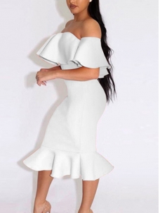 White Sexy Bateau Neck Knee Length Dresses 