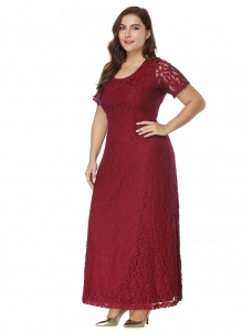Wine Red Floral Printed Chiffon Plus Size Dress