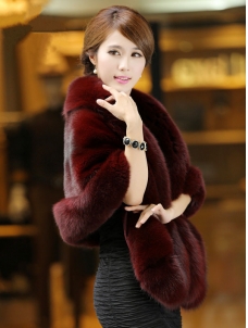 Wine Red One Size Winter Warm Faux Fur Coat
