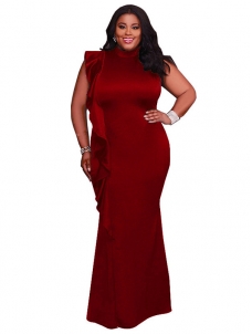Wine Red Women Sleeveless Plus Size Dress