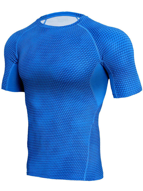 Blue Breathable Tights Fitness Bodybuilding T-shirt