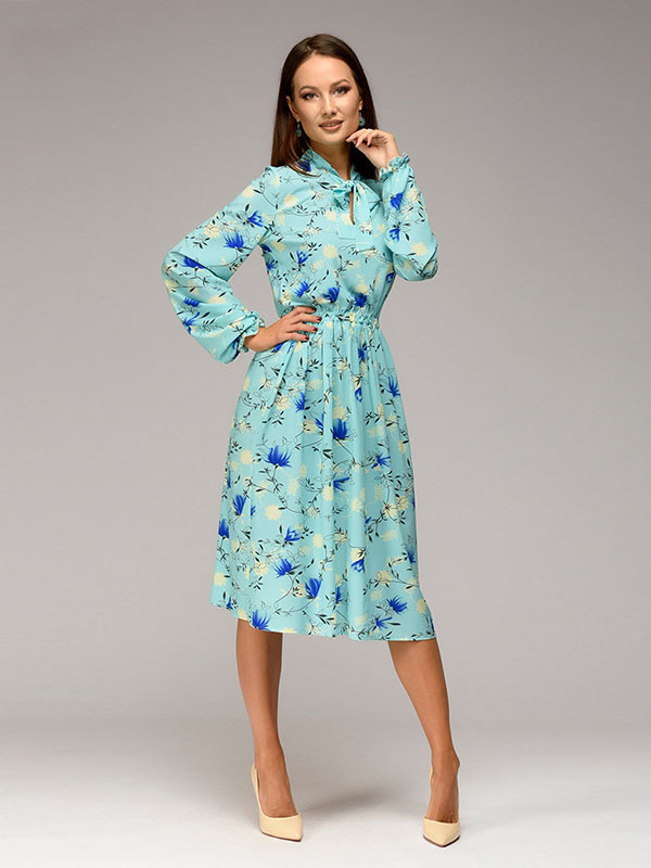 Light Blue Polyester Summer Floral Print Casual Dress