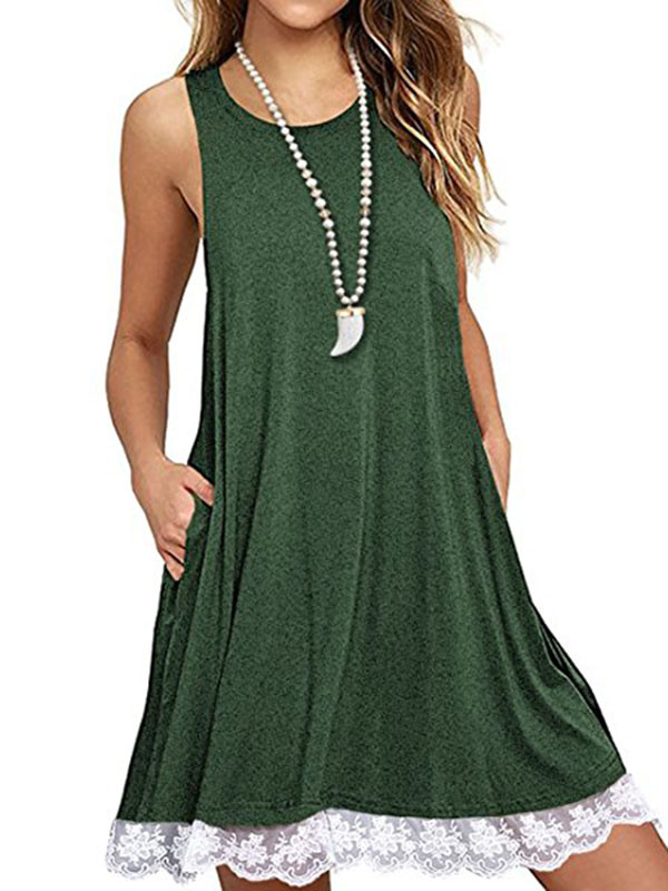 Women Sleeveless Loose Green Casual Dress