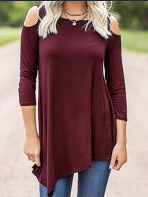Women Tops Design Loose Blouse Wine Red