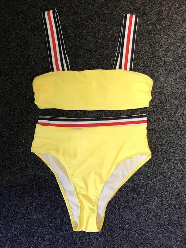 Yellow Striped Detail High Waist Bikini Sets 2018