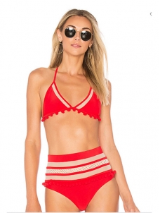 2018 Women Sheer Mesh Hot Red Two Piece Swimwear