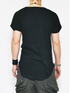 Black Loose Big Pocket Folded Sleeved T-shirt