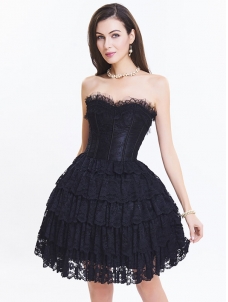 Black Sexy Strapless Lace Corset Dress for Women