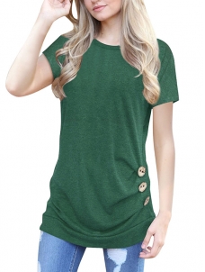 Green Buttoned Side Short Sleeve Blouses