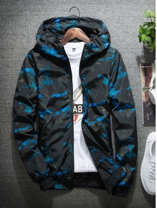 Men Casual Outfits Tops Camouflage Light Coat Blue 