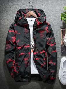 Men Casual Outfits Tops Camouflage Light Coat Red