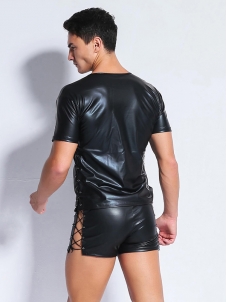 Men Sexy Black Leather Vinyl Suits