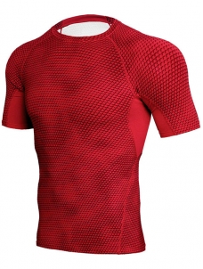 Red Breathable Tights Fitness Bodybuilding T-shirt