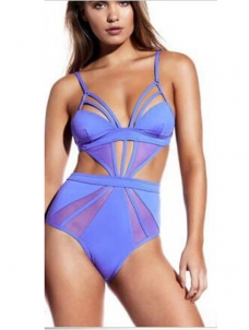 Sexy Purple Sheer Mesh Splicing One Piece Swimsuits 2018