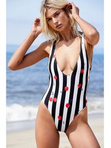 Sexy Striped V Neck One Piece Swimwear