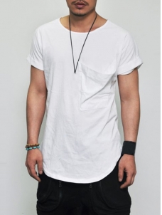 White Loose Big Pocket Folded Sleeved T-shirt