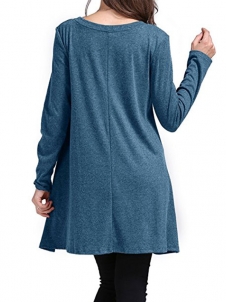 Women Long Sleeves Loose Casual T-shirt Dress Blue