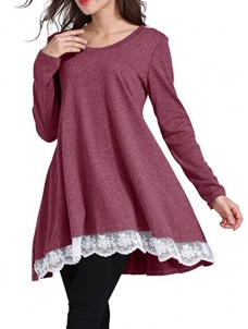 Women Long Sleeves Loose Casual T-shirt Dress Red