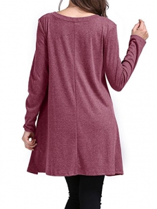 Women Long Sleeves Loose Casual T-shirt Dress Red