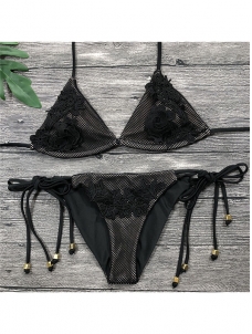 Women Sexy Beachwear Adjustable Halter Neck Bikini Black