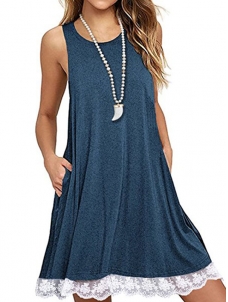 Women Sleeveless Loose Casual Blue Dress
