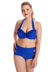 Women Tankinis Set Swimsuit Halter Swimwear Blue