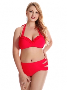 Women Tankinis Set Swimsuit Halter Swimwear Red