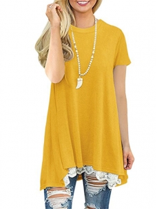 Women Tops Lace A-Line Tunic Blouse Yellow