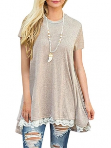 Women Tops Lace A-Line Tunic Blouse Grey