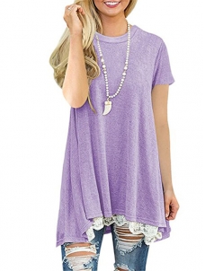 Women Tops Lace A-Line Tunic Blouse Purple