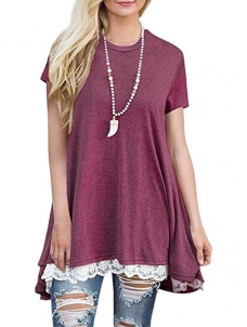 Women Tops Lace A-Line Tunic Blouse Red 
