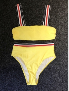 Yellow Striped Detail High Waist Bikini Sets 2018