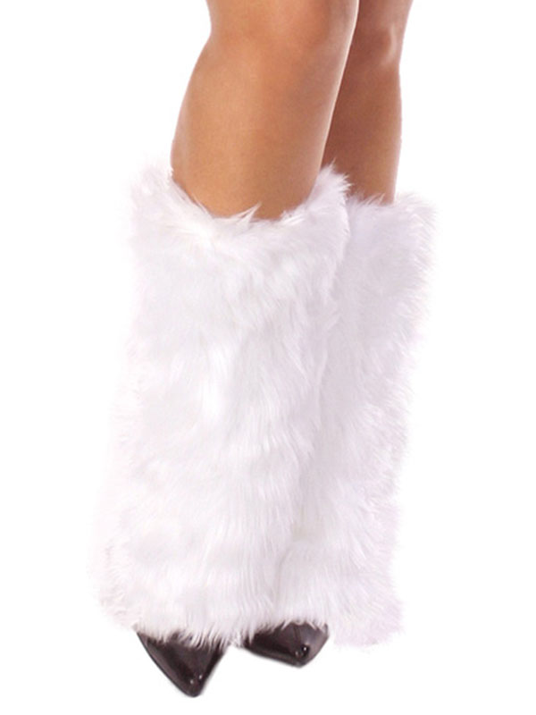 Women Feather Christmas Leg Warmer Soft White