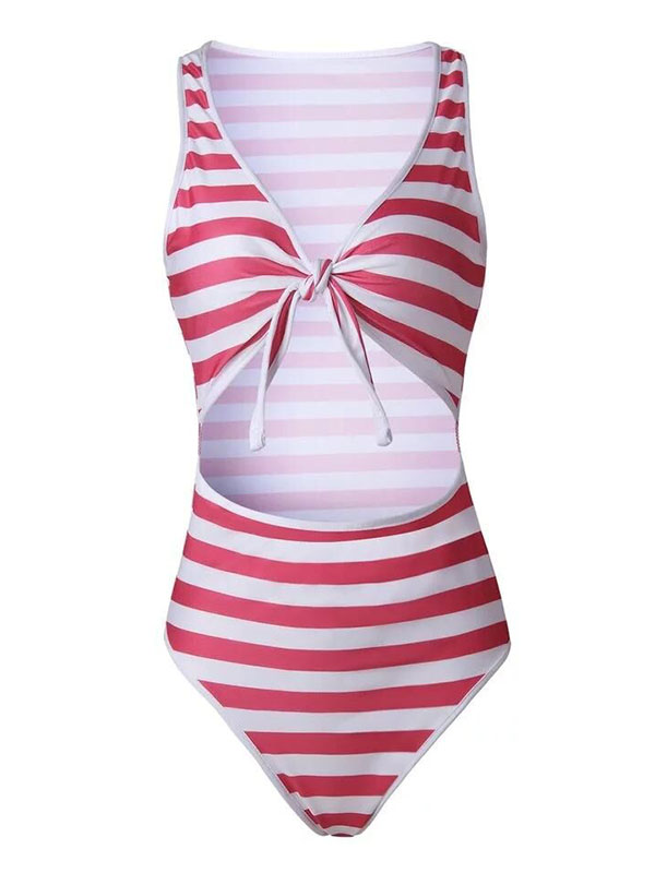 Women Sexy High Waist Stripes Bikini Sets Swimwear Red