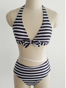 Fashion Halter Striped Beach Swimsuit Set for Women