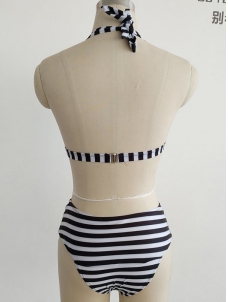 Fashion Halter Striped Beach Swimsuit Set for Women