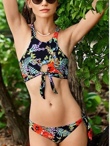 Floral Print Thong Sexy Bikini Set Swimwear 
