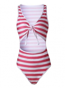Women Sexy High Waist Stripes Bikini Sets Swimwear Red