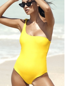 Women Sexy Yellow One Shoulder Swimwear Bikini