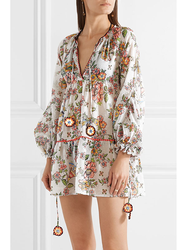 Floral Fashion Sexy Long Sleeve V Neck Summer Casual Dress