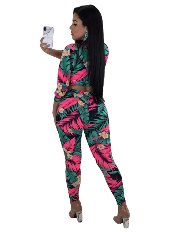 Sexy V-neck Floral Printed Women Jumpsuit With Bandage Multiple Color