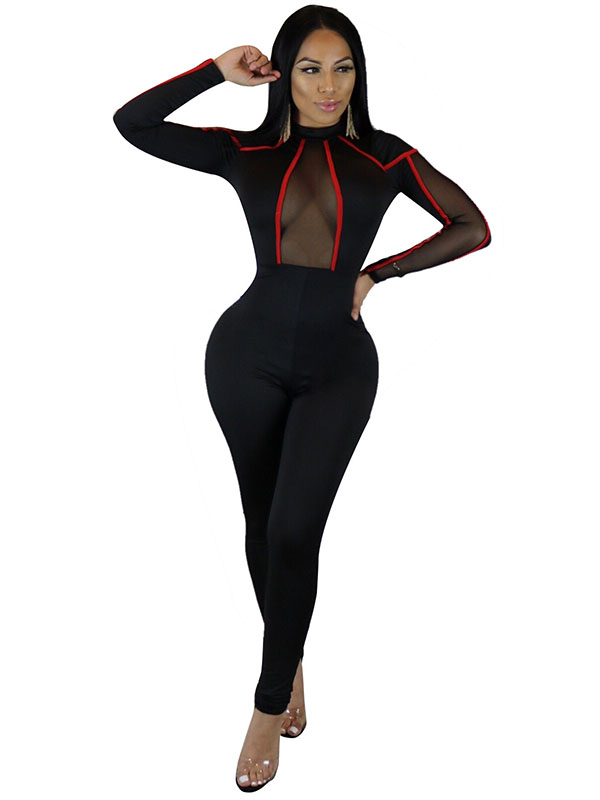 Women Black S-XL Sexy Long Sleeve Jumpsuits