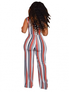 Colorful Stripe V-Neck Sexy Fit Jumpsuit