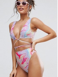 Fashion Colorful Printed Bandage Bikini Sets For Women
