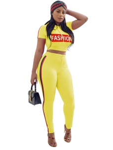 Fashion Tighten Two-Piece Sport Lady Jumpsuit Yellow 