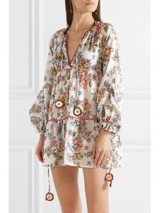 Floral Fashion Sexy Long Sleeve V Neck Summer Casual Dress