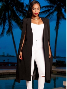 Office Lady Black  Cloak Cape Long Blazer Coat