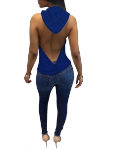 Royal Blue Backless Hooded Ladies Sexy Tank Tops 