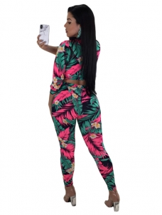 Sexy V-neck Floral Printed Women Jumpsuit With Bandage Multiple Color