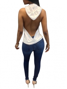 White Backless Hooded Ladies Sexy Tank Tops 